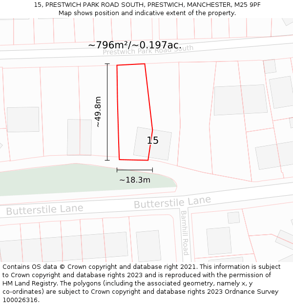 15, PRESTWICH PARK ROAD SOUTH, PRESTWICH, MANCHESTER, M25 9PF: Plot and title map