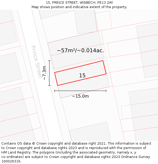 15, PRINCE STREET, WISBECH, PE13 2AY: Plot and title map