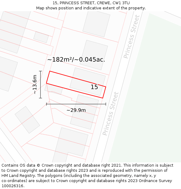 15, PRINCESS STREET, CREWE, CW1 3TU: Plot and title map