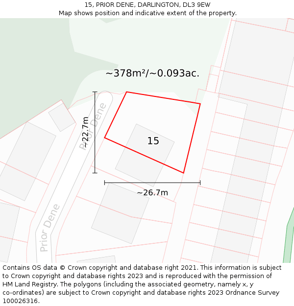 15, PRIOR DENE, DARLINGTON, DL3 9EW: Plot and title map