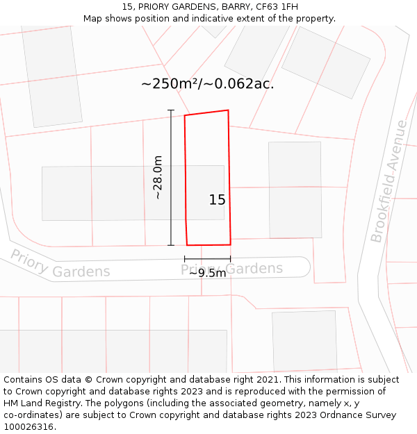 15, PRIORY GARDENS, BARRY, CF63 1FH: Plot and title map