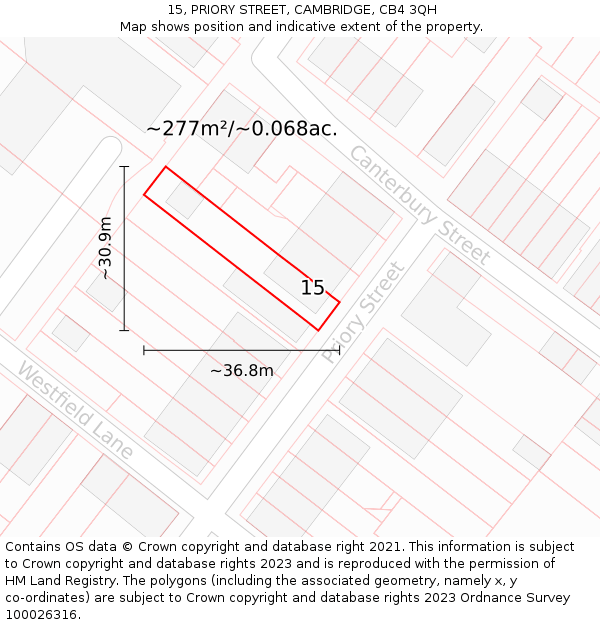 15, PRIORY STREET, CAMBRIDGE, CB4 3QH: Plot and title map