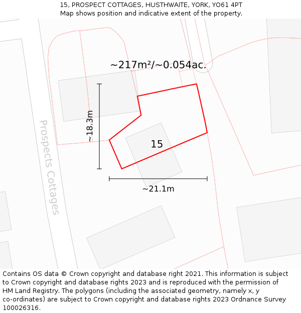 15, PROSPECT COTTAGES, HUSTHWAITE, YORK, YO61 4PT: Plot and title map