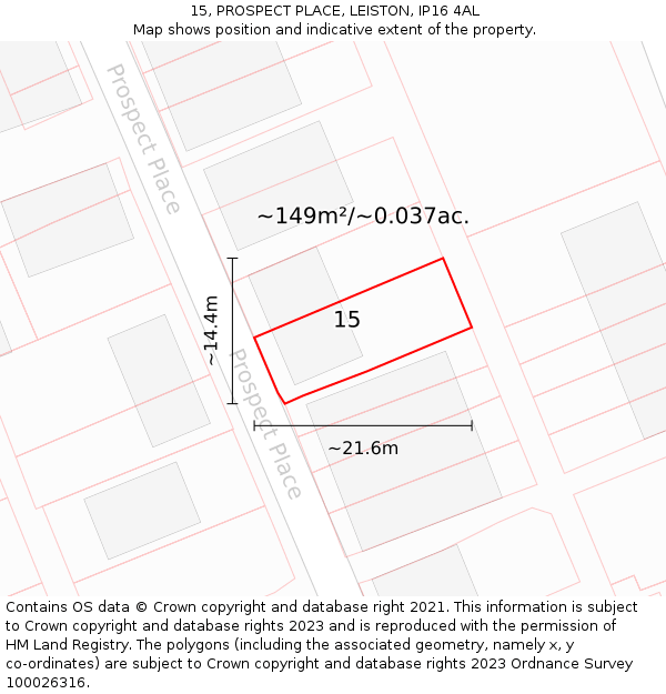 15, PROSPECT PLACE, LEISTON, IP16 4AL: Plot and title map