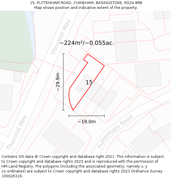 15, PUTTENHAM ROAD, CHINEHAM, BASINGSTOKE, RG24 8RB: Plot and title map