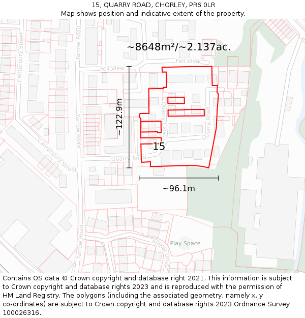 15, QUARRY ROAD, CHORLEY, PR6 0LR: Plot and title map