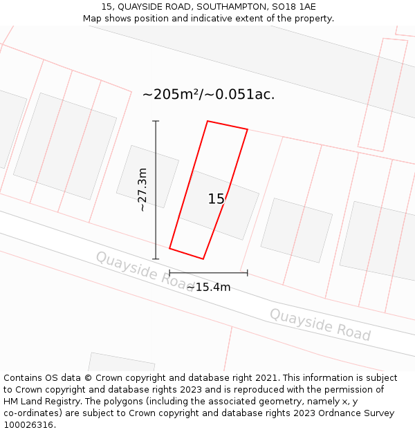 15, QUAYSIDE ROAD, SOUTHAMPTON, SO18 1AE: Plot and title map