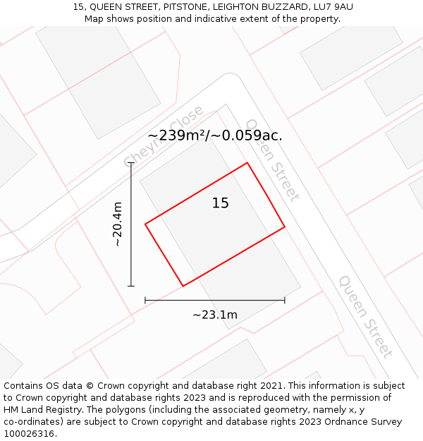 15, QUEEN STREET, PITSTONE, LEIGHTON BUZZARD, LU7 9AU: Plot and title map