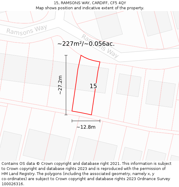 15, RAMSONS WAY, CARDIFF, CF5 4QY: Plot and title map