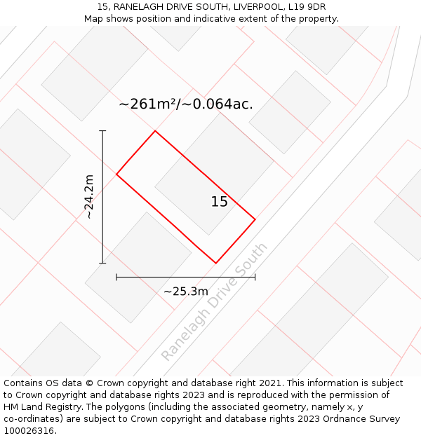 15, RANELAGH DRIVE SOUTH, LIVERPOOL, L19 9DR: Plot and title map