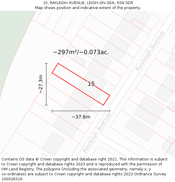 15, RAYLEIGH AVENUE, LEIGH-ON-SEA, SS9 5DR: Plot and title map