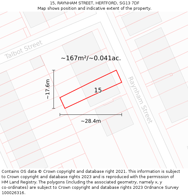 15, RAYNHAM STREET, HERTFORD, SG13 7DF: Plot and title map