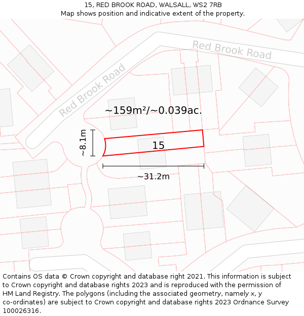 15, RED BROOK ROAD, WALSALL, WS2 7RB: Plot and title map