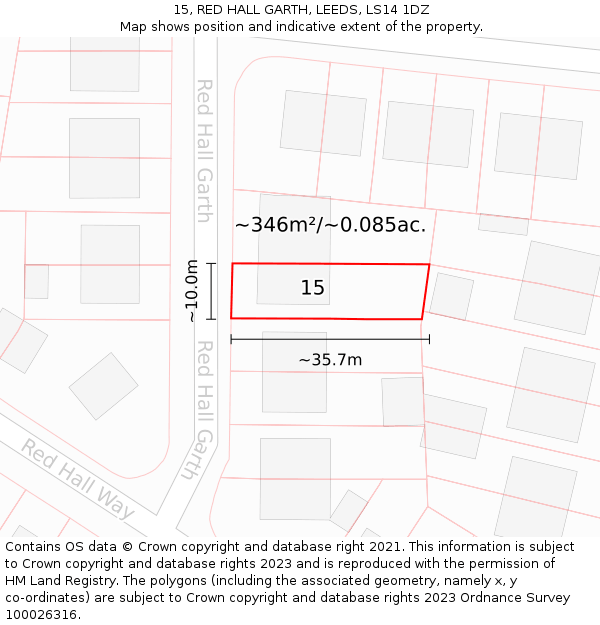 15, RED HALL GARTH, LEEDS, LS14 1DZ: Plot and title map