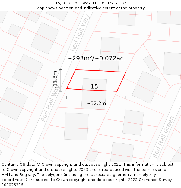 15, RED HALL WAY, LEEDS, LS14 1DY: Plot and title map