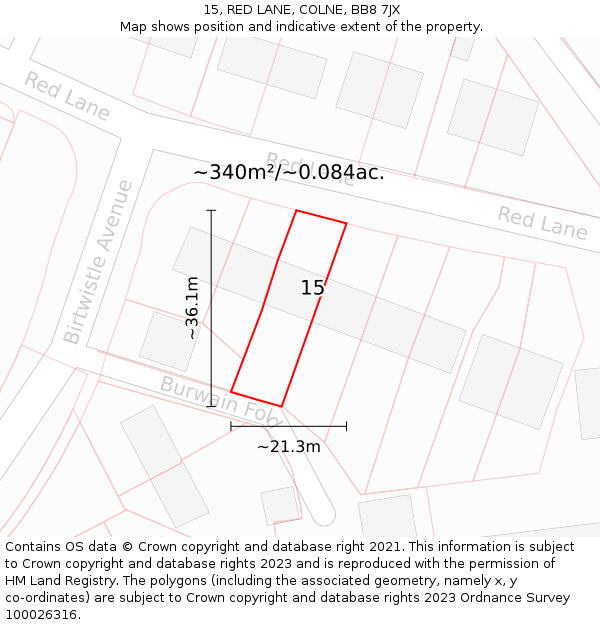 15, RED LANE, COLNE, BB8 7JX: Plot and title map