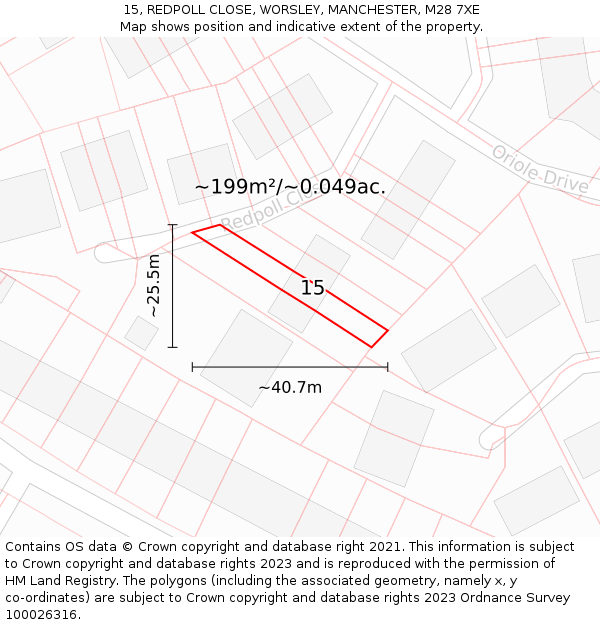 15, REDPOLL CLOSE, WORSLEY, MANCHESTER, M28 7XE: Plot and title map