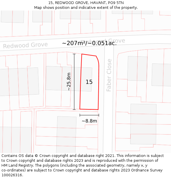 15, REDWOOD GROVE, HAVANT, PO9 5TN: Plot and title map