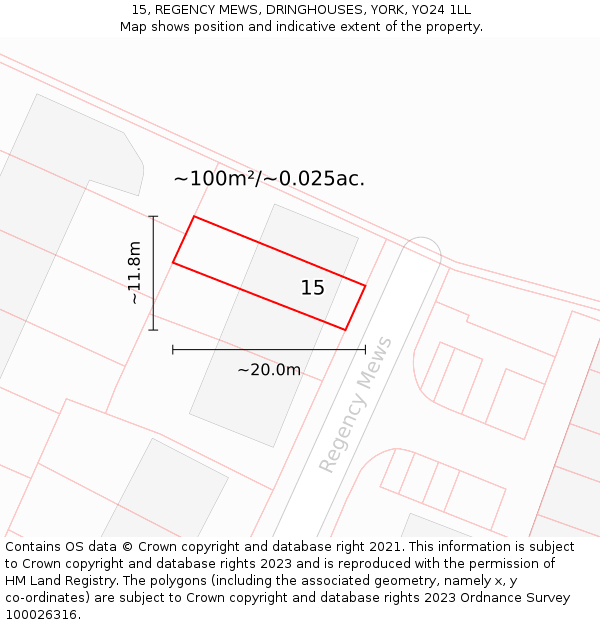 15, REGENCY MEWS, DRINGHOUSES, YORK, YO24 1LL: Plot and title map