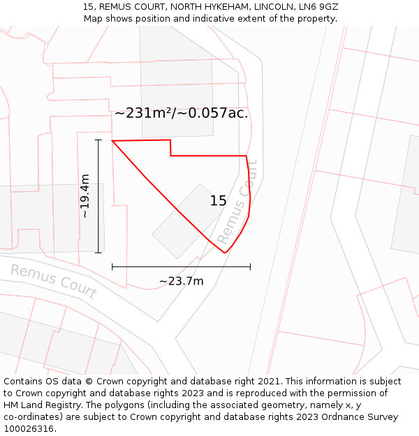 15, REMUS COURT, NORTH HYKEHAM, LINCOLN, LN6 9GZ: Plot and title map