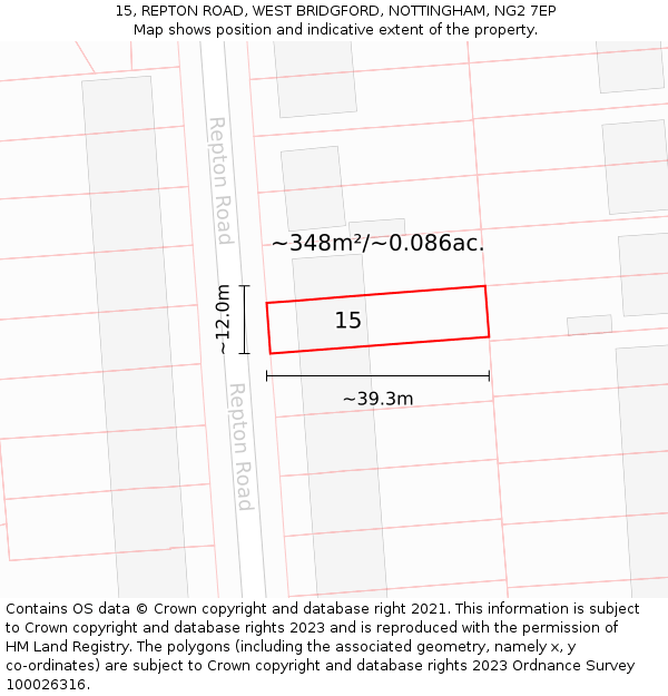 15, REPTON ROAD, WEST BRIDGFORD, NOTTINGHAM, NG2 7EP: Plot and title map