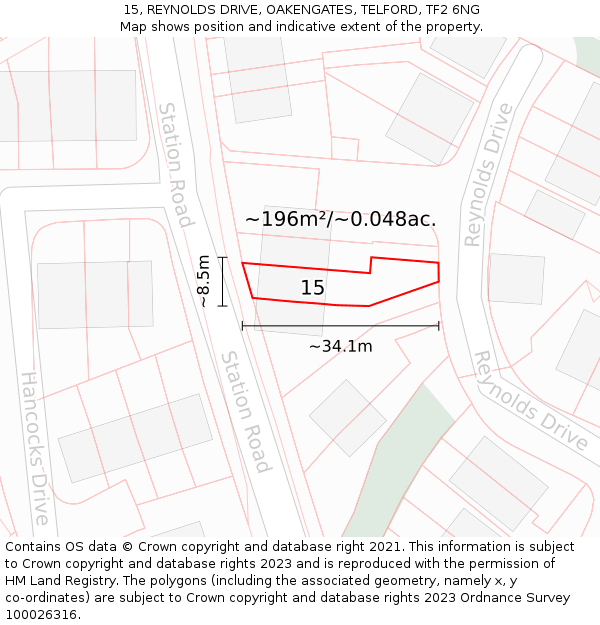 15, REYNOLDS DRIVE, OAKENGATES, TELFORD, TF2 6NG: Plot and title map