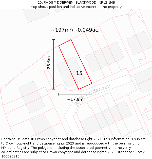 15, RHOS Y DDERWEN, BLACKWOOD, NP12 1HB: Plot and title map