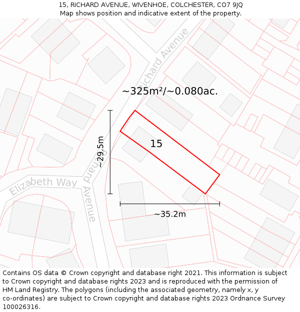 15, RICHARD AVENUE, WIVENHOE, COLCHESTER, CO7 9JQ: Plot and title map