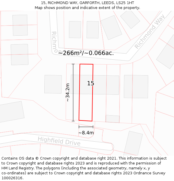 15, RICHMOND WAY, GARFORTH, LEEDS, LS25 1HT: Plot and title map