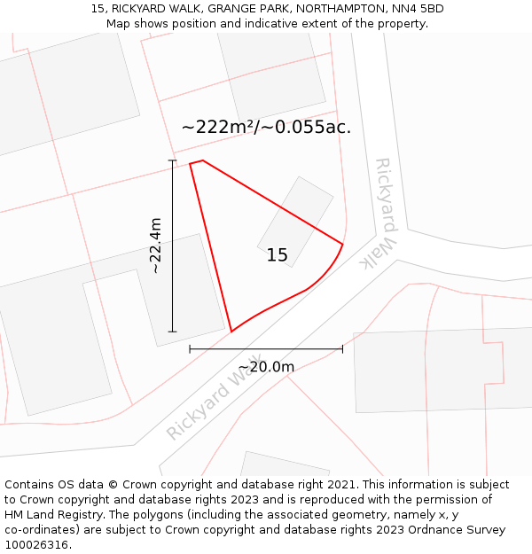 15, RICKYARD WALK, GRANGE PARK, NORTHAMPTON, NN4 5BD: Plot and title map