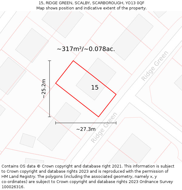 15, RIDGE GREEN, SCALBY, SCARBOROUGH, YO13 0QF: Plot and title map