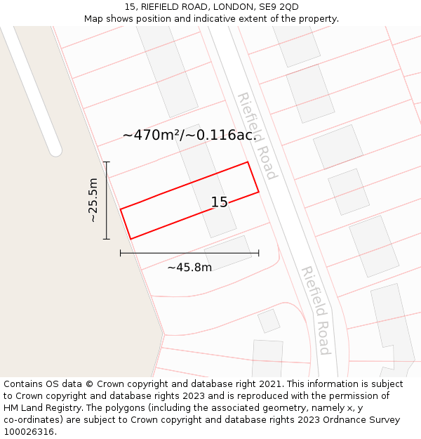 15, RIEFIELD ROAD, LONDON, SE9 2QD: Plot and title map