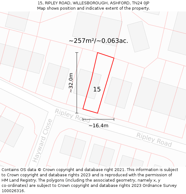 15, RIPLEY ROAD, WILLESBOROUGH, ASHFORD, TN24 0JP: Plot and title map