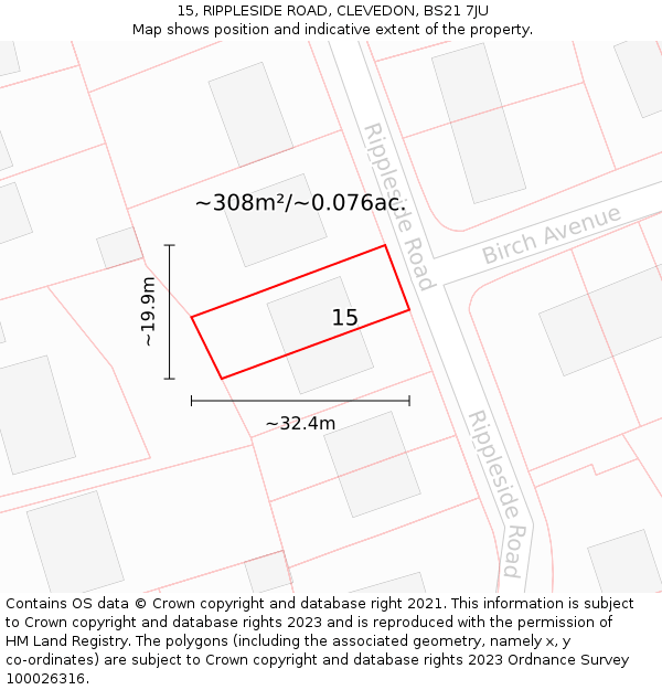 15, RIPPLESIDE ROAD, CLEVEDON, BS21 7JU: Plot and title map