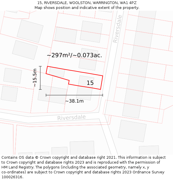 15, RIVERSDALE, WOOLSTON, WARRINGTON, WA1 4PZ: Plot and title map