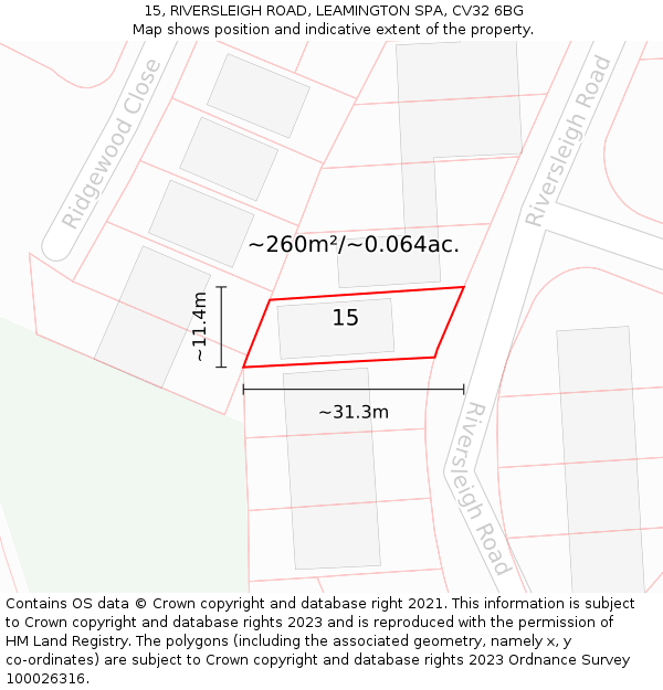 15, RIVERSLEIGH ROAD, LEAMINGTON SPA, CV32 6BG: Plot and title map