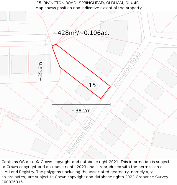 15, RIVINGTON ROAD, SPRINGHEAD, OLDHAM, OL4 4RH: Plot and title map