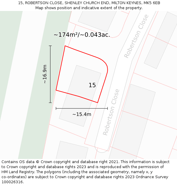 15, ROBERTSON CLOSE, SHENLEY CHURCH END, MILTON KEYNES, MK5 6EB: Plot and title map