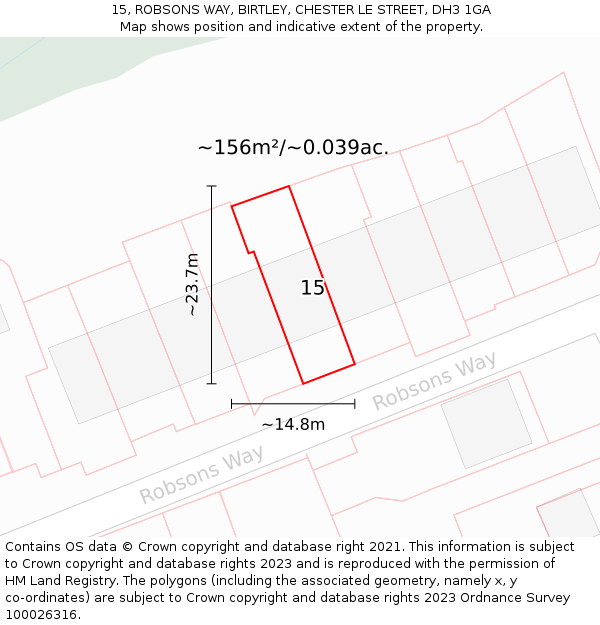 15, ROBSONS WAY, BIRTLEY, CHESTER LE STREET, DH3 1GA: Plot and title map