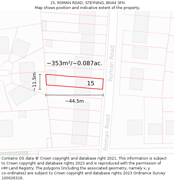 15, ROMAN ROAD, STEYNING, BN44 3FN: Plot and title map