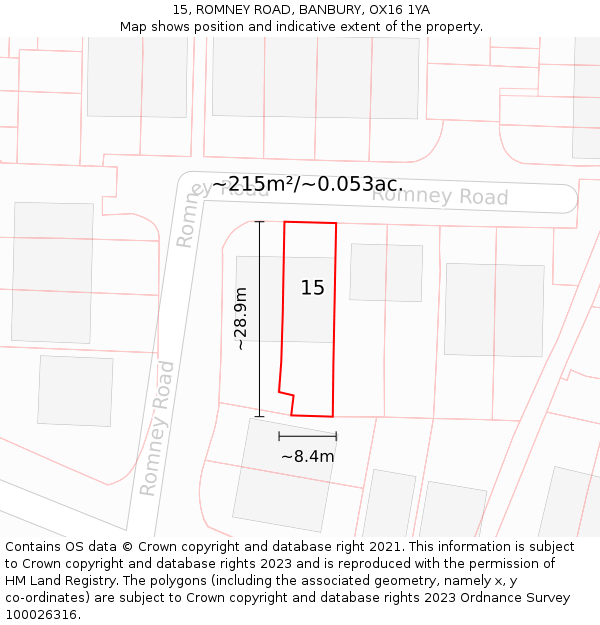 15, ROMNEY ROAD, BANBURY, OX16 1YA: Plot and title map