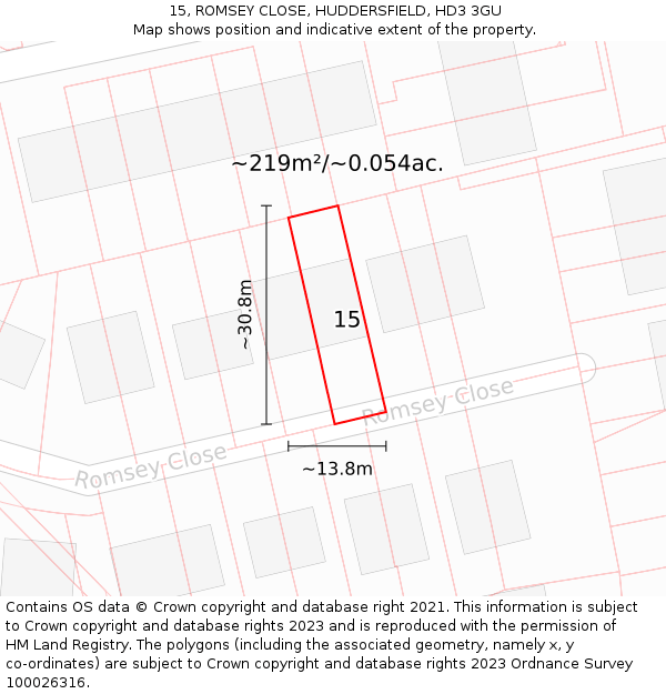 15, ROMSEY CLOSE, HUDDERSFIELD, HD3 3GU: Plot and title map