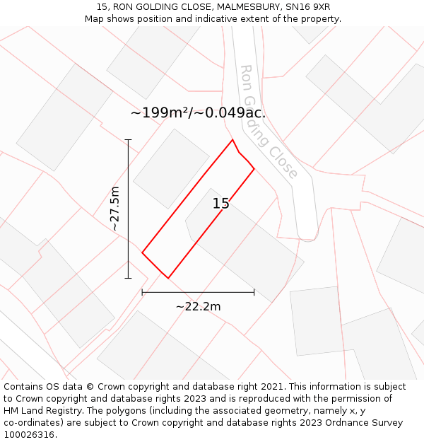 15, RON GOLDING CLOSE, MALMESBURY, SN16 9XR: Plot and title map