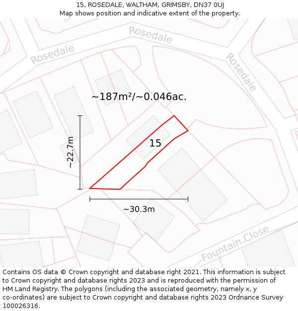 15, ROSEDALE, WALTHAM, GRIMSBY, DN37 0UJ: Plot and title map