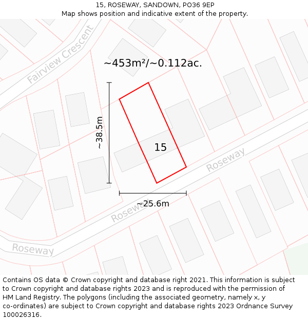 15, ROSEWAY, SANDOWN, PO36 9EP: Plot and title map