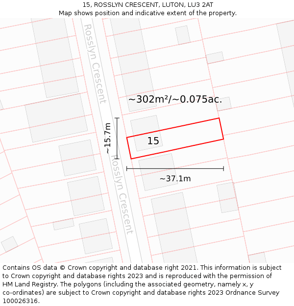 15, ROSSLYN CRESCENT, LUTON, LU3 2AT: Plot and title map