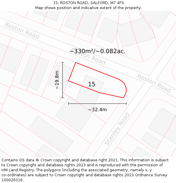 15, ROSTON ROAD, SALFORD, M7 4FS: Plot and title map