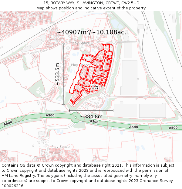 15, ROTARY WAY, SHAVINGTON, CREWE, CW2 5UD: Plot and title map