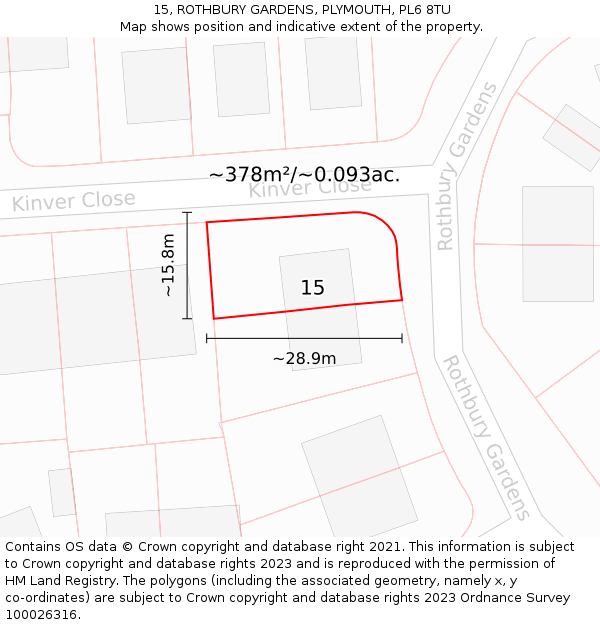 15, ROTHBURY GARDENS, PLYMOUTH, PL6 8TU: Plot and title map