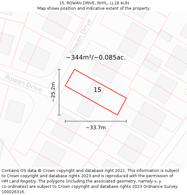 15, ROWAN DRIVE, RHYL, LL18 4UN: Plot and title map